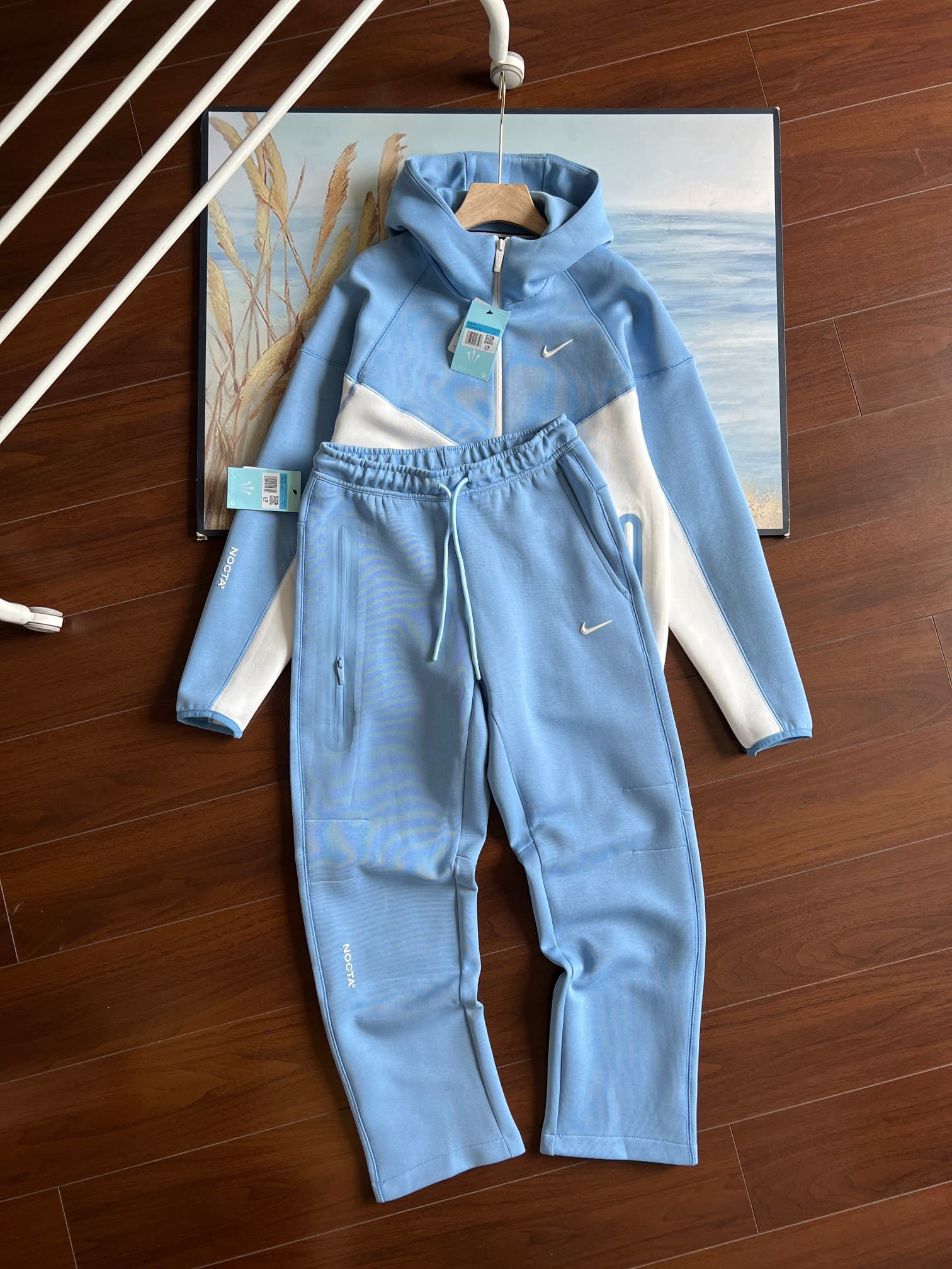 nocta tech fleece blue white