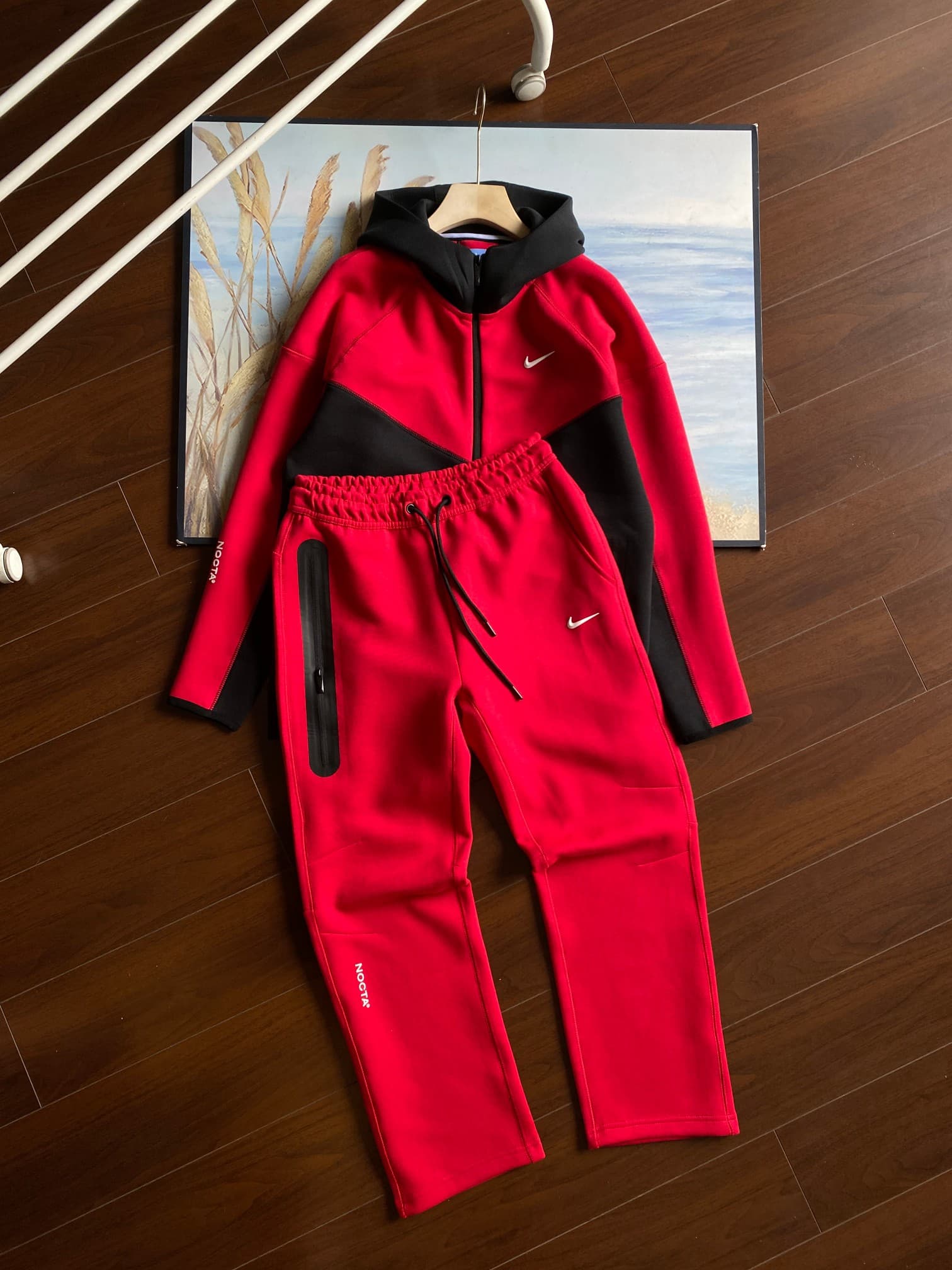 nocta tech fleece red black